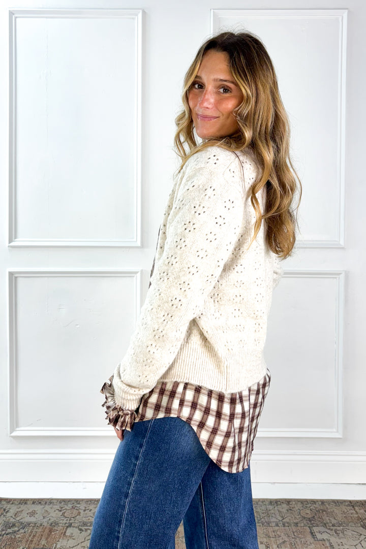 Ruffle Cuff Plaid Button Down