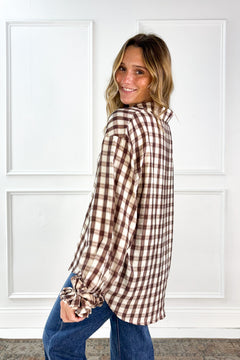 Ruffle Cuff Plaid Button Down