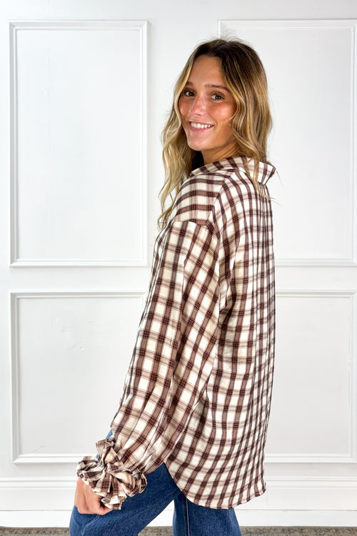 Ruffle Cuff Plaid Button Down