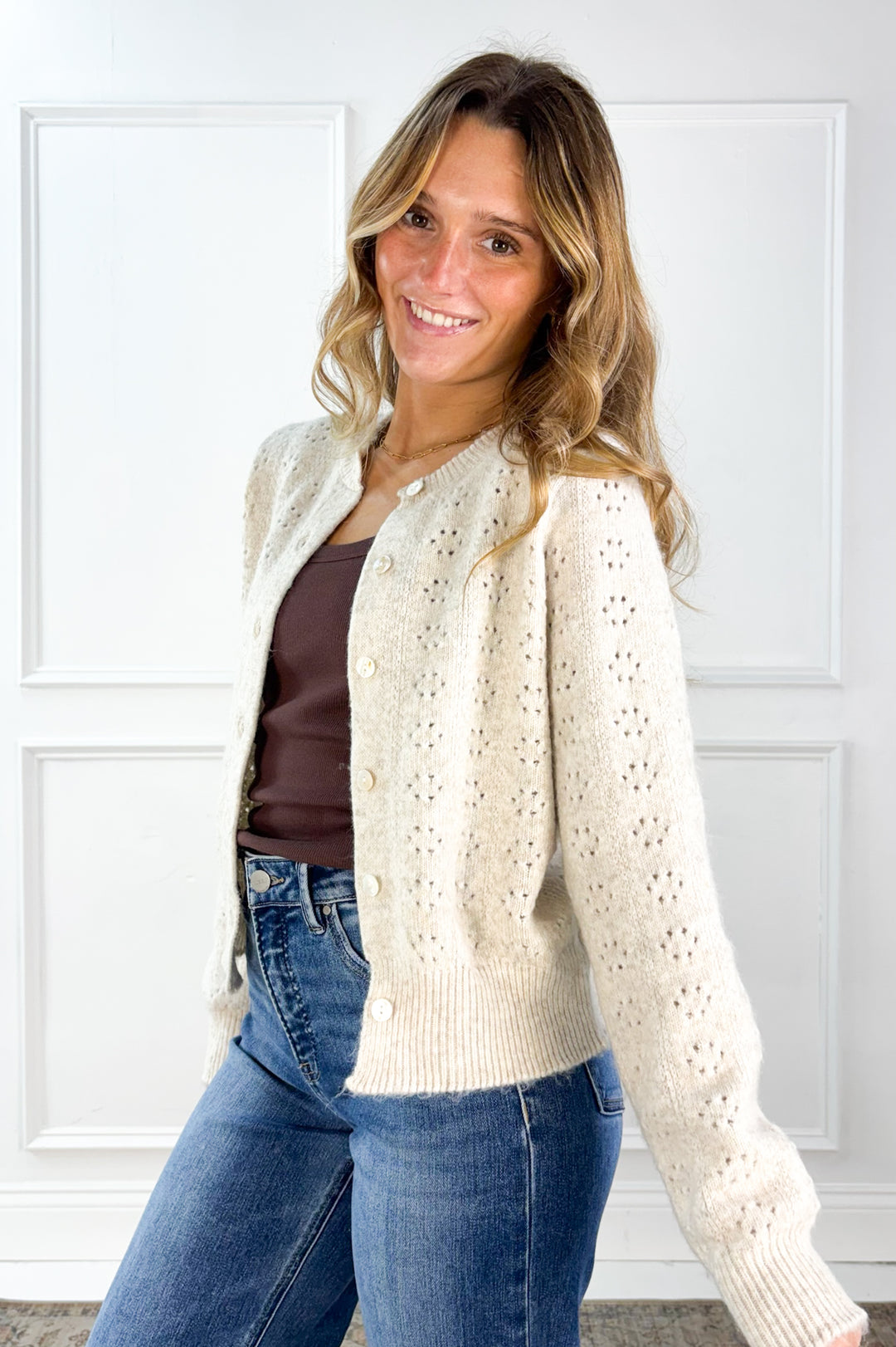 Sweetly Stitched Eyelet Knit Cardigan