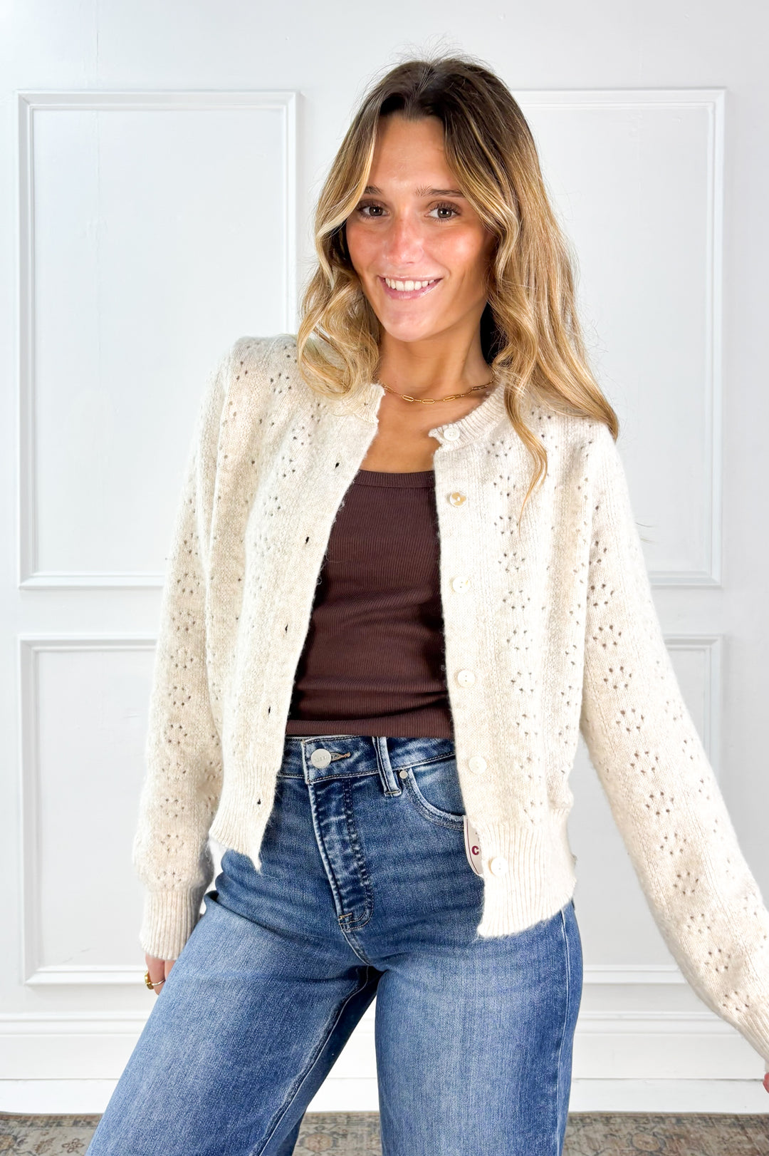 Sweetly Stitched Eyelet Knit Cardigan