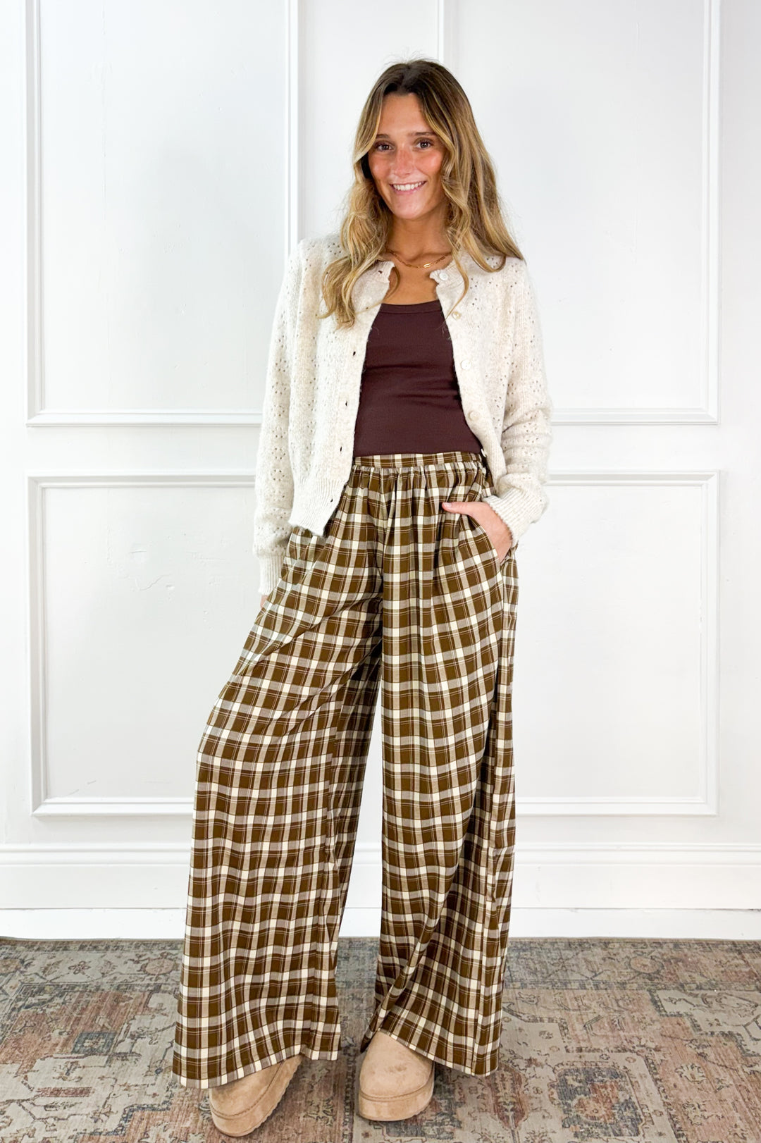 Checkered Boho Wide Leg Pants
