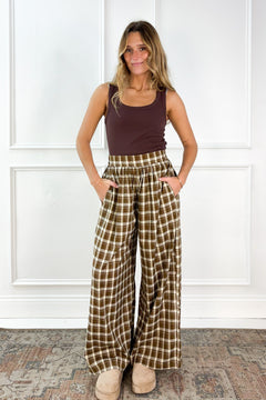 Checkered Boho Wide Leg Pants