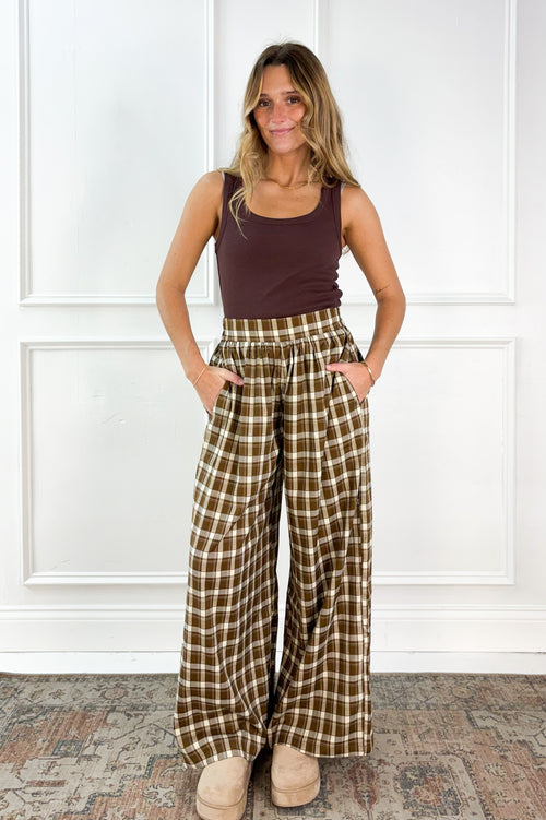 Checkered Boho Wide Leg Pants