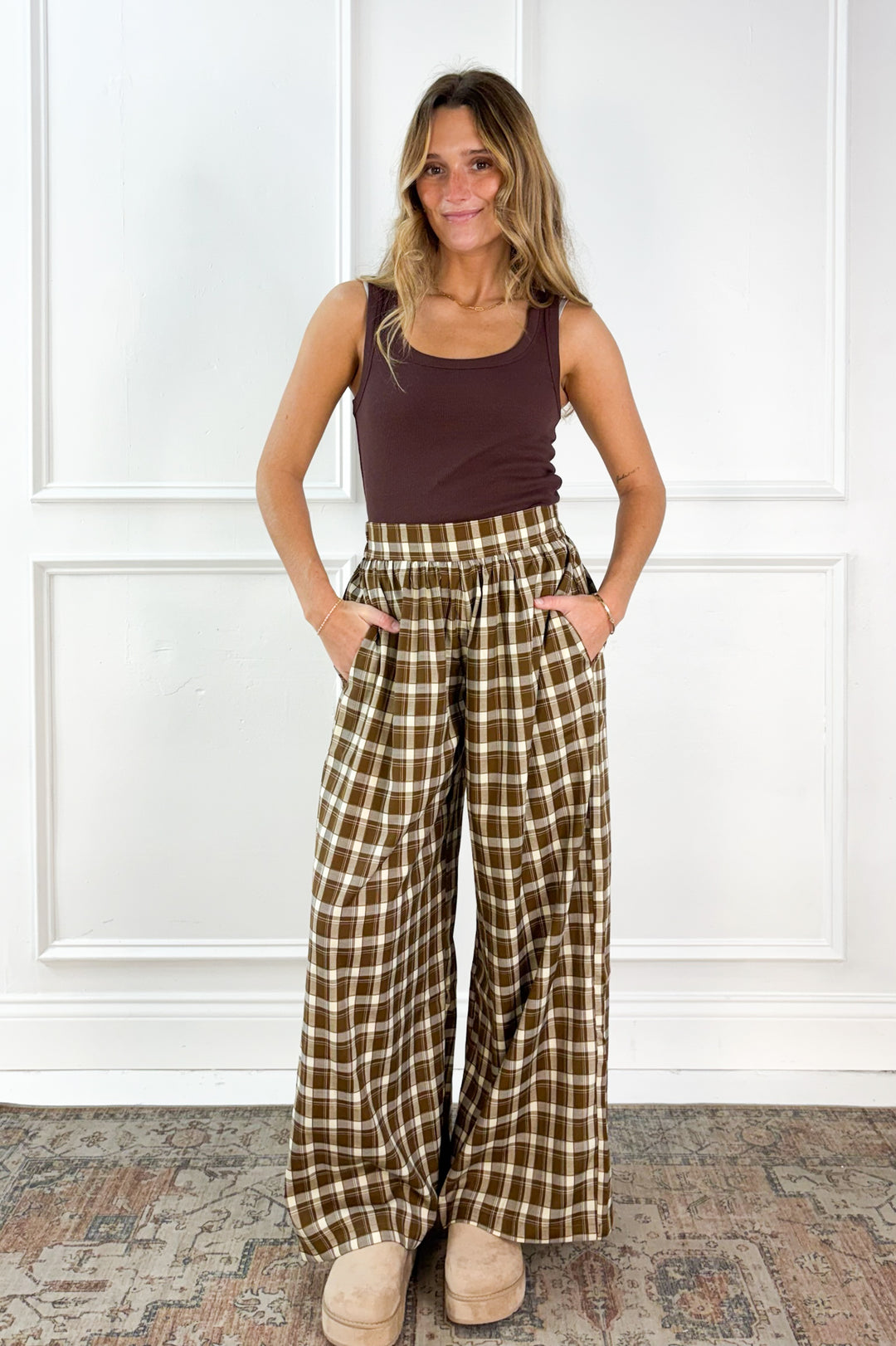 Checkered Boho Wide Leg Pants