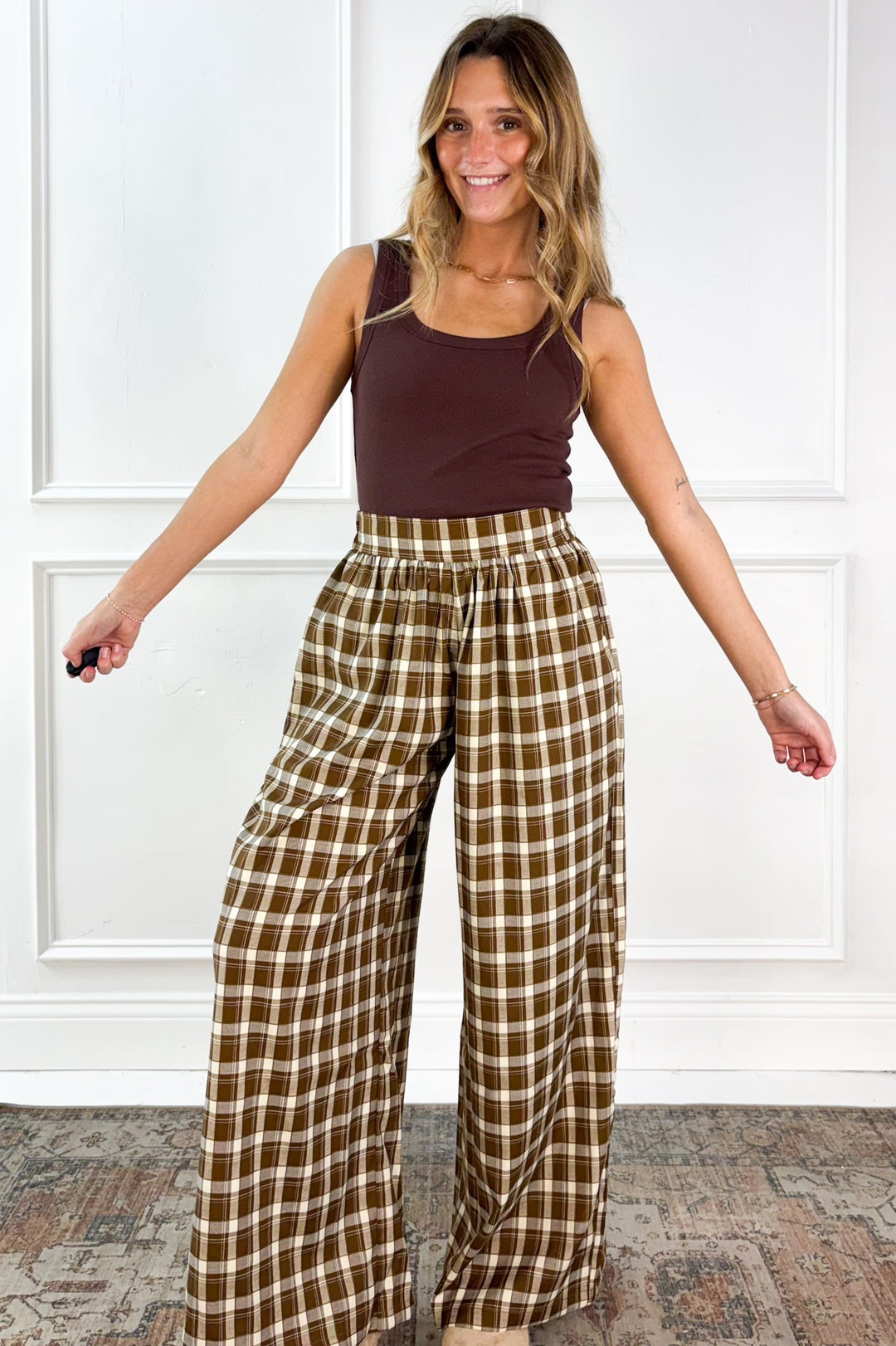 Checkered Boho Wide Leg Pants
