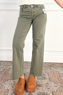 Tummy Control Raw Hem Olive Jeans by Risen