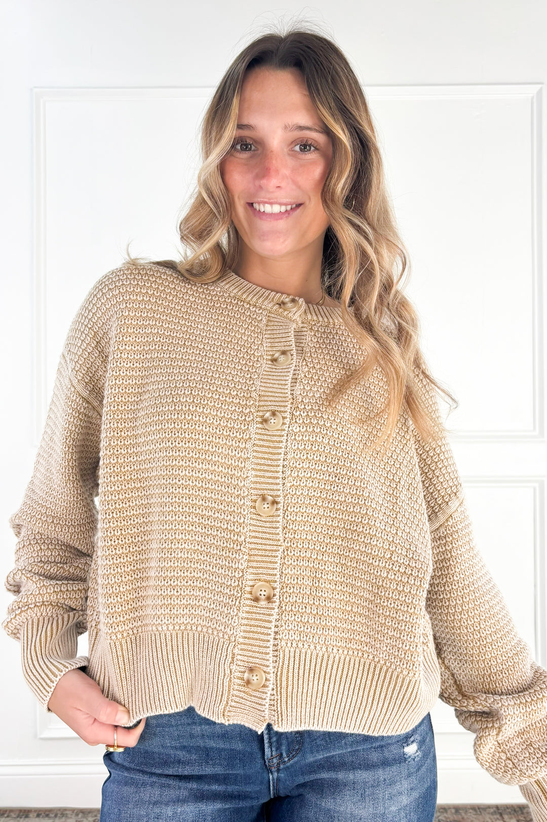 Everyday Texture Button Front Cardigan