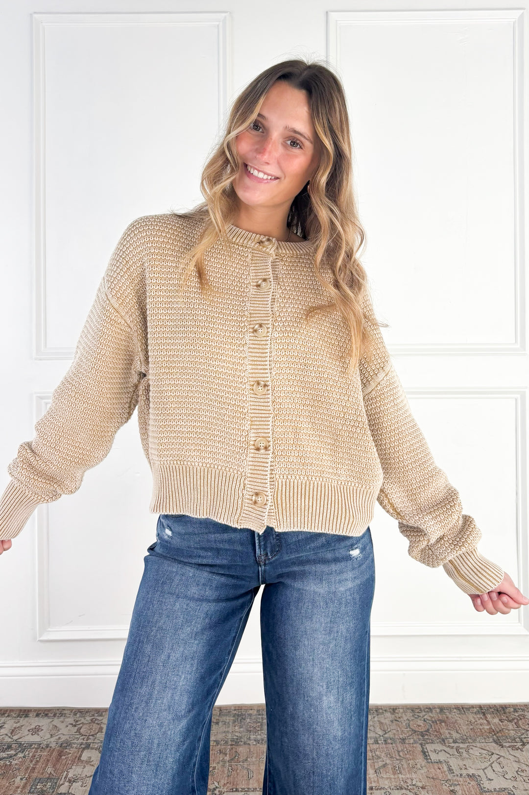 Everyday Texture Button Front Cardigan