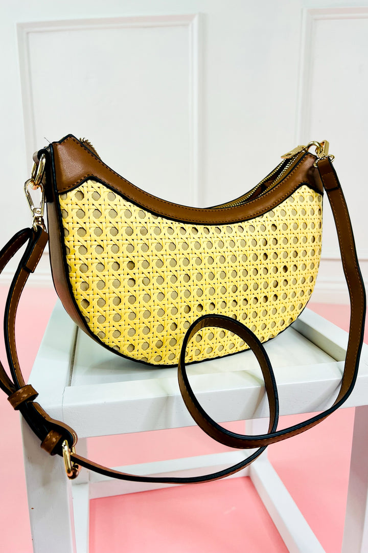 Daisy Half-Moon Rattan Crossbody w/ Contrast