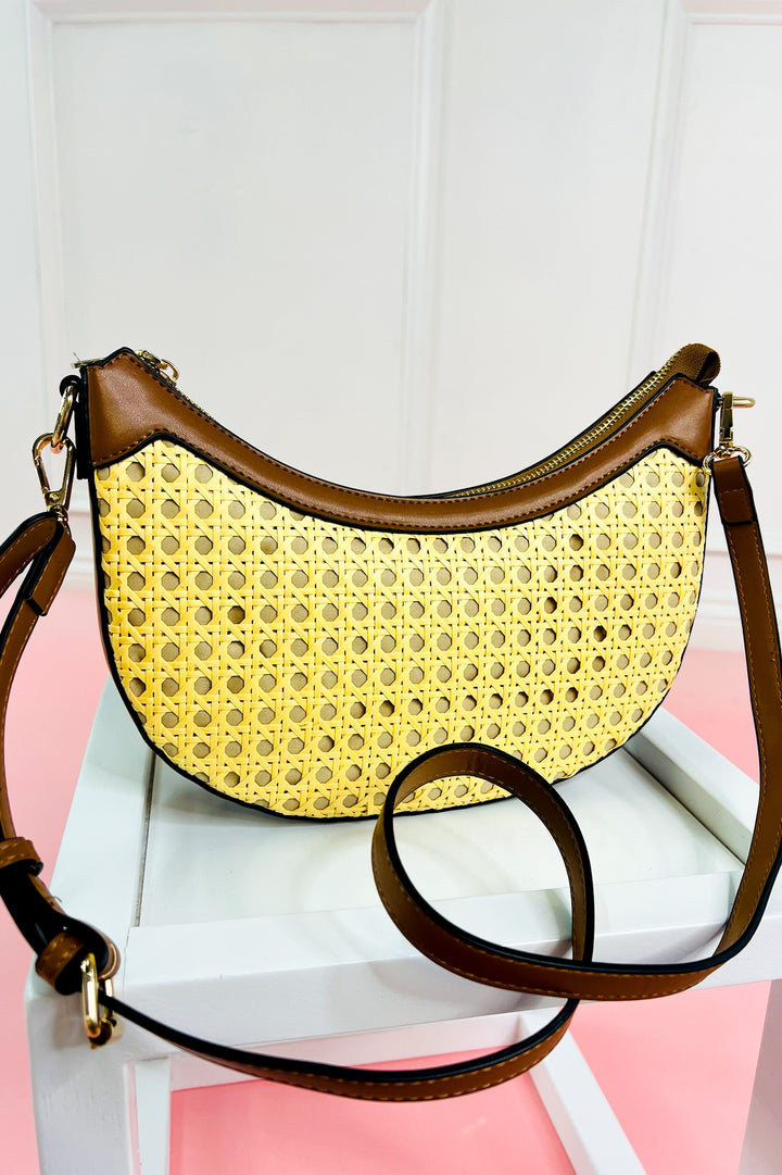 Daisy Half-Moon Rattan Crossbody w/ Contrast