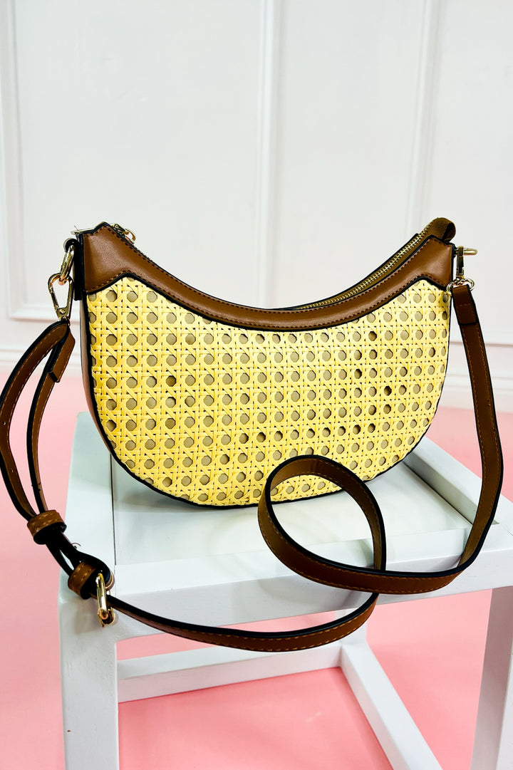 Daisy Half-Moon Rattan Crossbody w/ Contrast