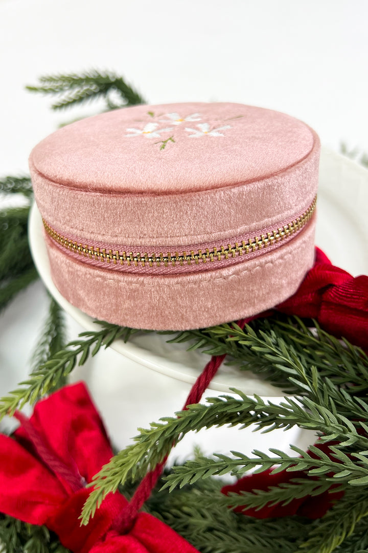 Round Velvet Jewelry Case-Floral Rose
