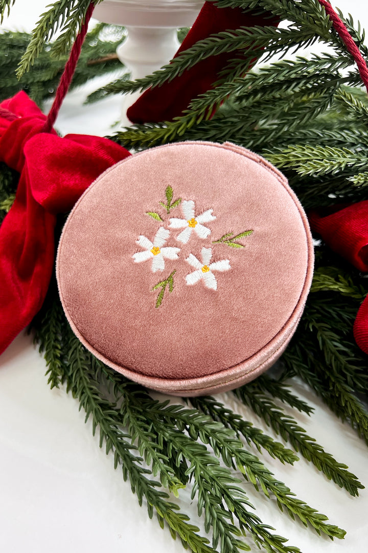 Round Velvet Jewelry Case-Floral Rose
