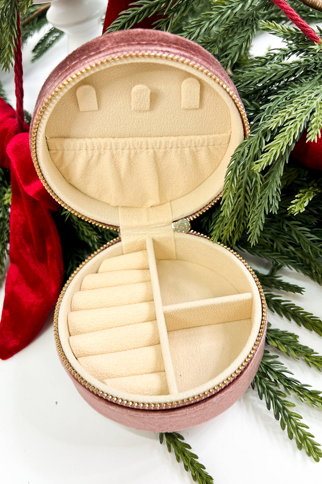Round Velvet Jewelry Case-Floral Rose