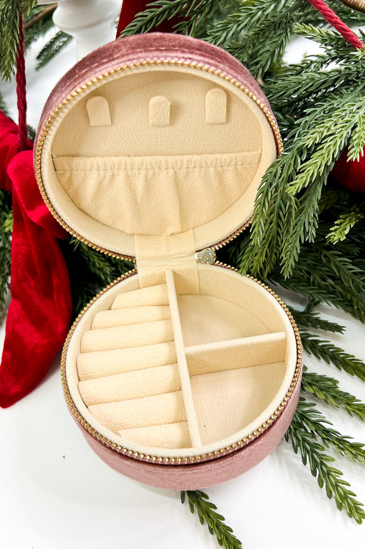 Round Velvet Jewelry Case-Floral Rose