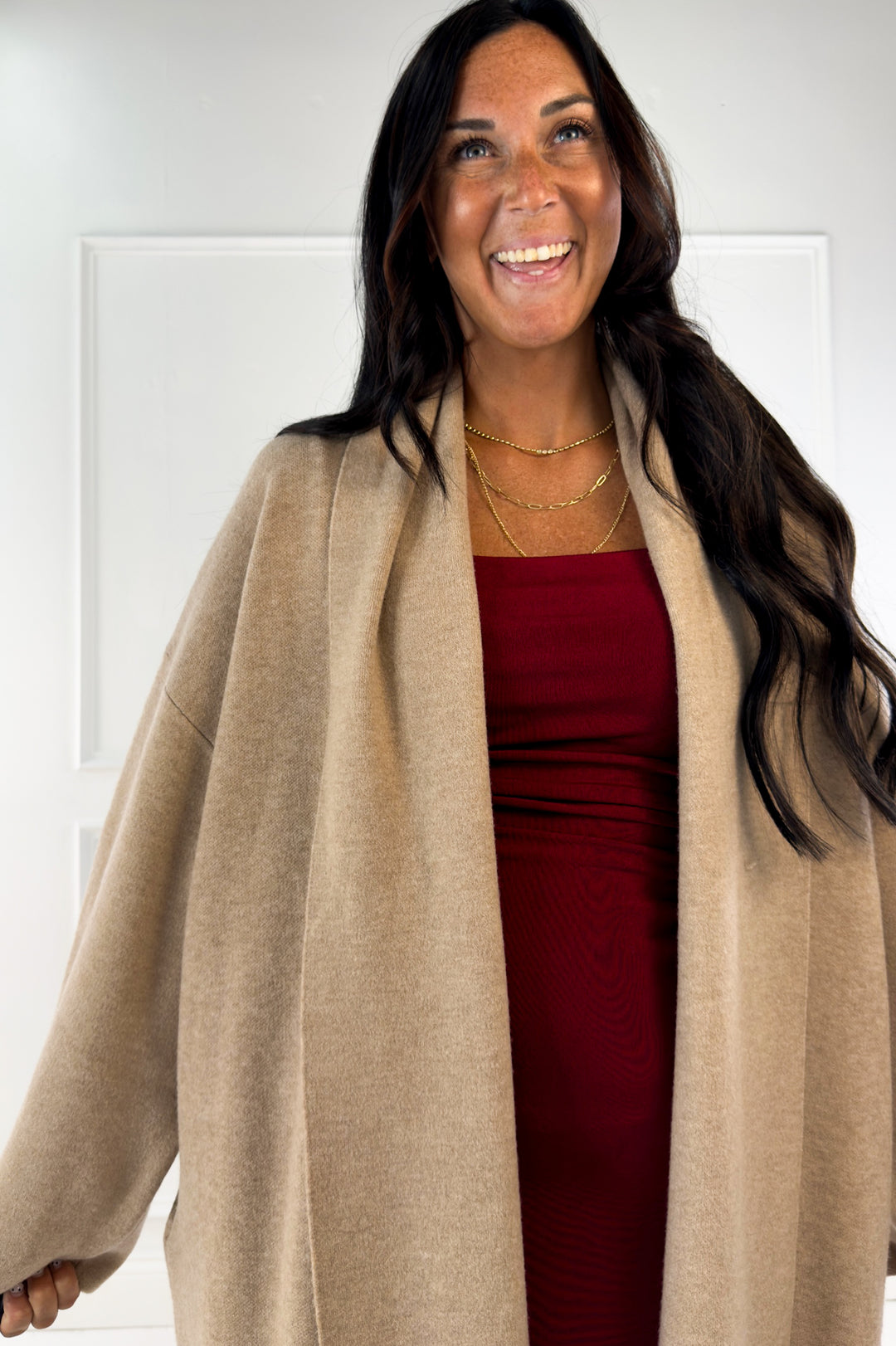 Open Front Long Line Knit Cardigan Coat