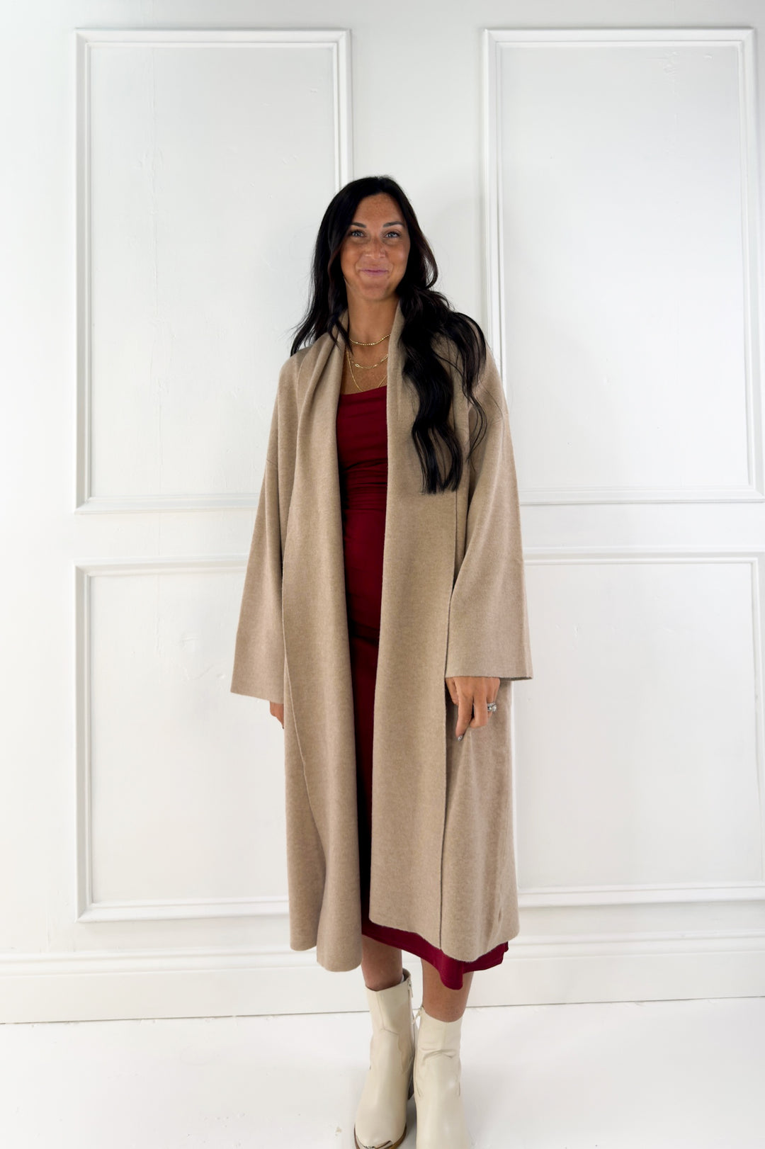 Open Front Long Line Knit Cardigan Coat