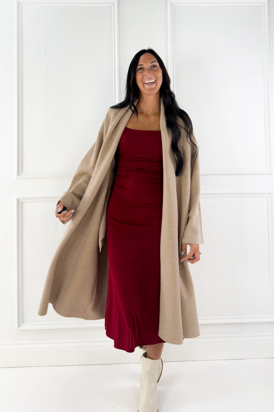 Open Front Long Line Knit Cardigan Coat