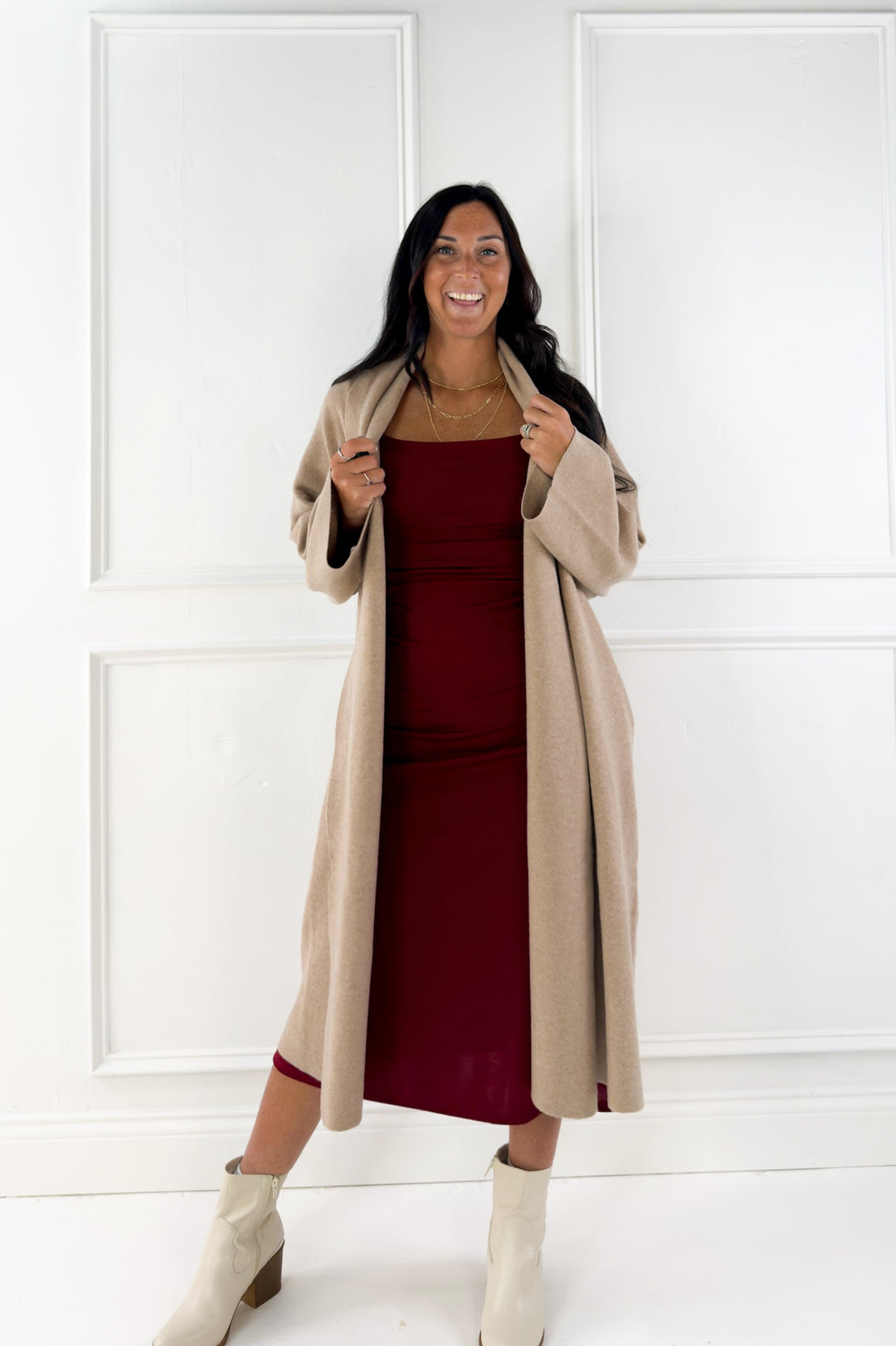 Square Neck Long Sleeve Midi Dress