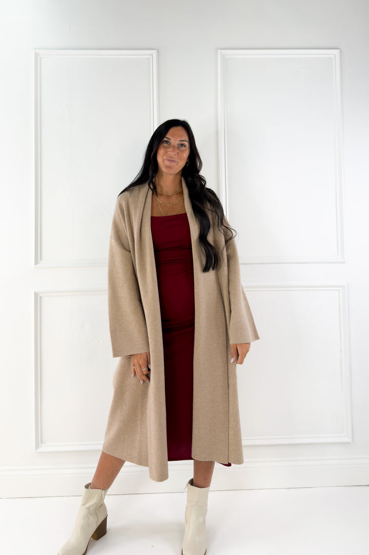 Open Front Long Line Knit Cardigan Coat