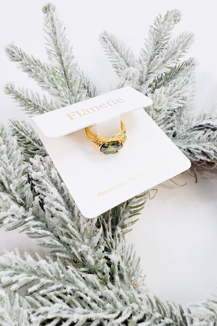 Rhinestone Non-Tarnish 18K Gold Ring