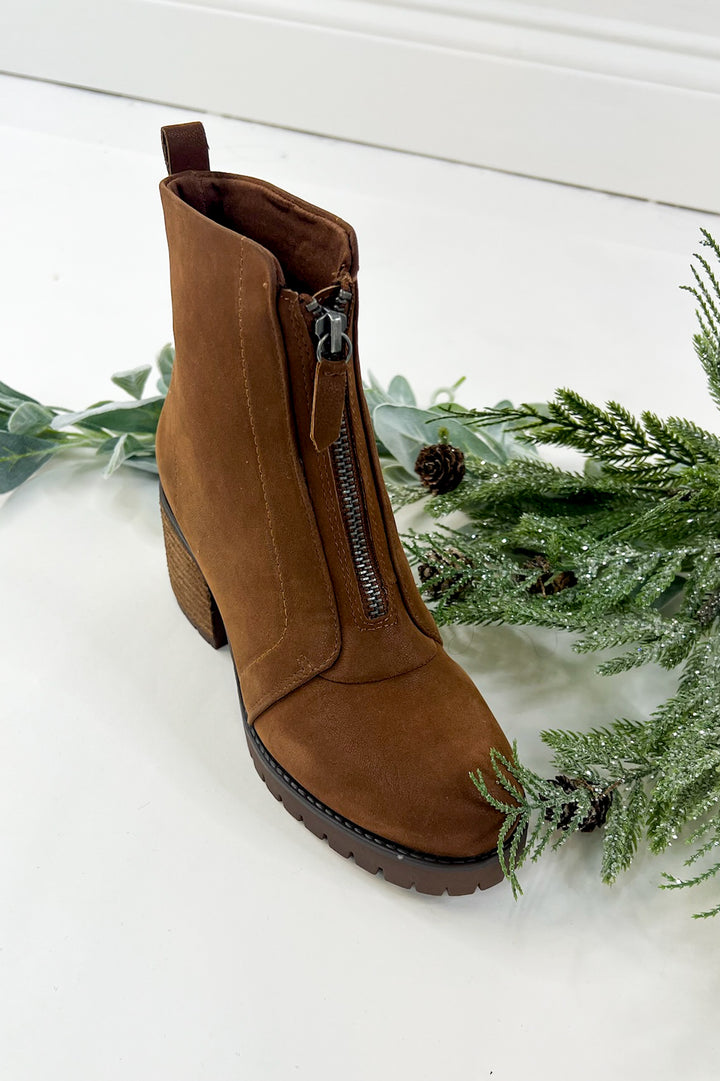 Chunky Heel Front Zipper Ankle Boot