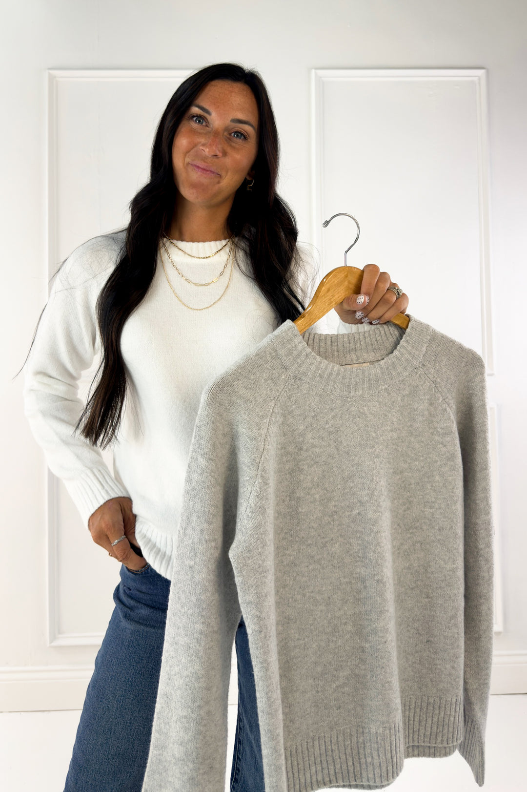 Wool Blend Classic Crewneck Sweater Top