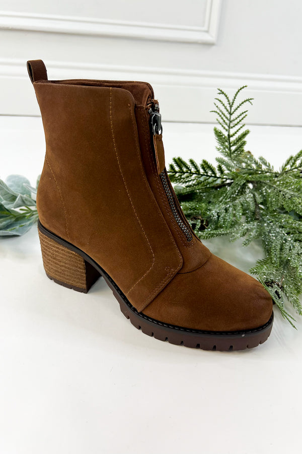 Chunky Heel Front Zipper Ankle Boot