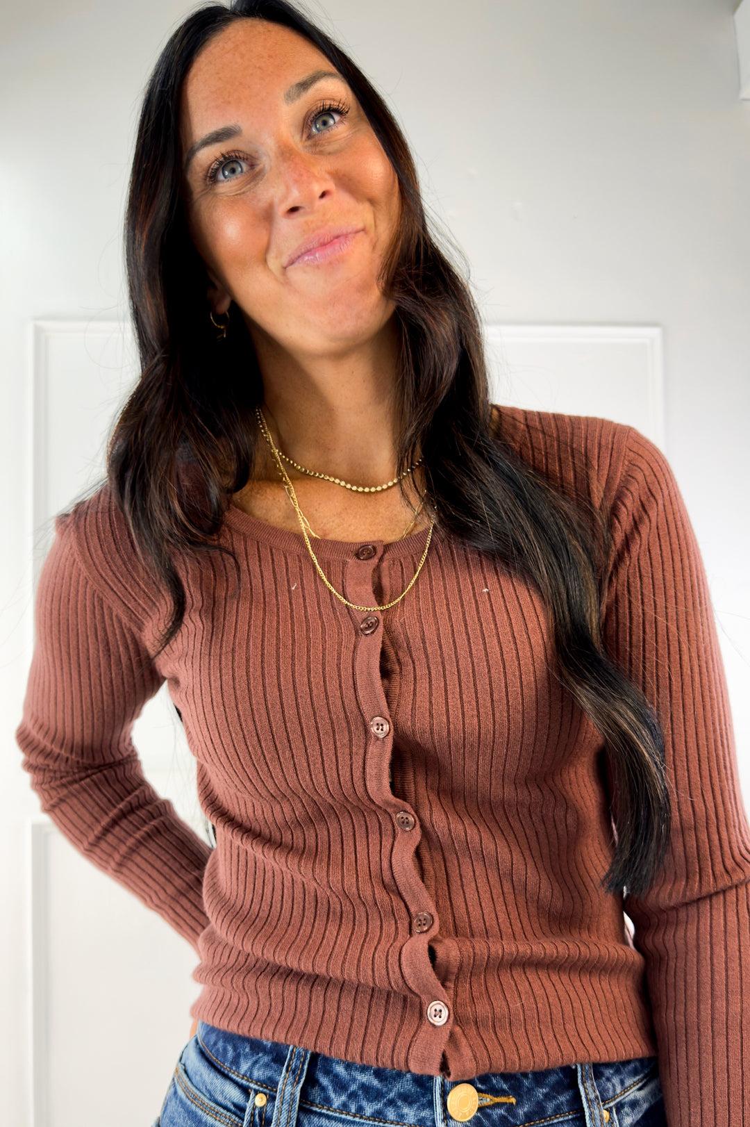 Lightweight Ribbed Button Up Cardigan