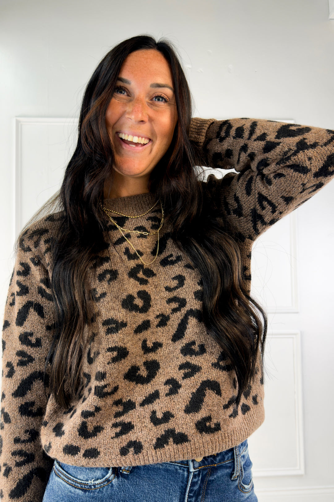 Leopard Jacquard Crewneck Sweater