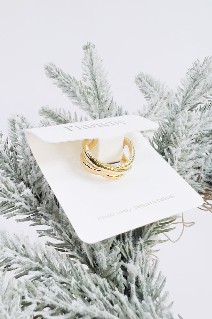 Corlisse 18K Gold Non-Tarnish Textured Crossover Ring