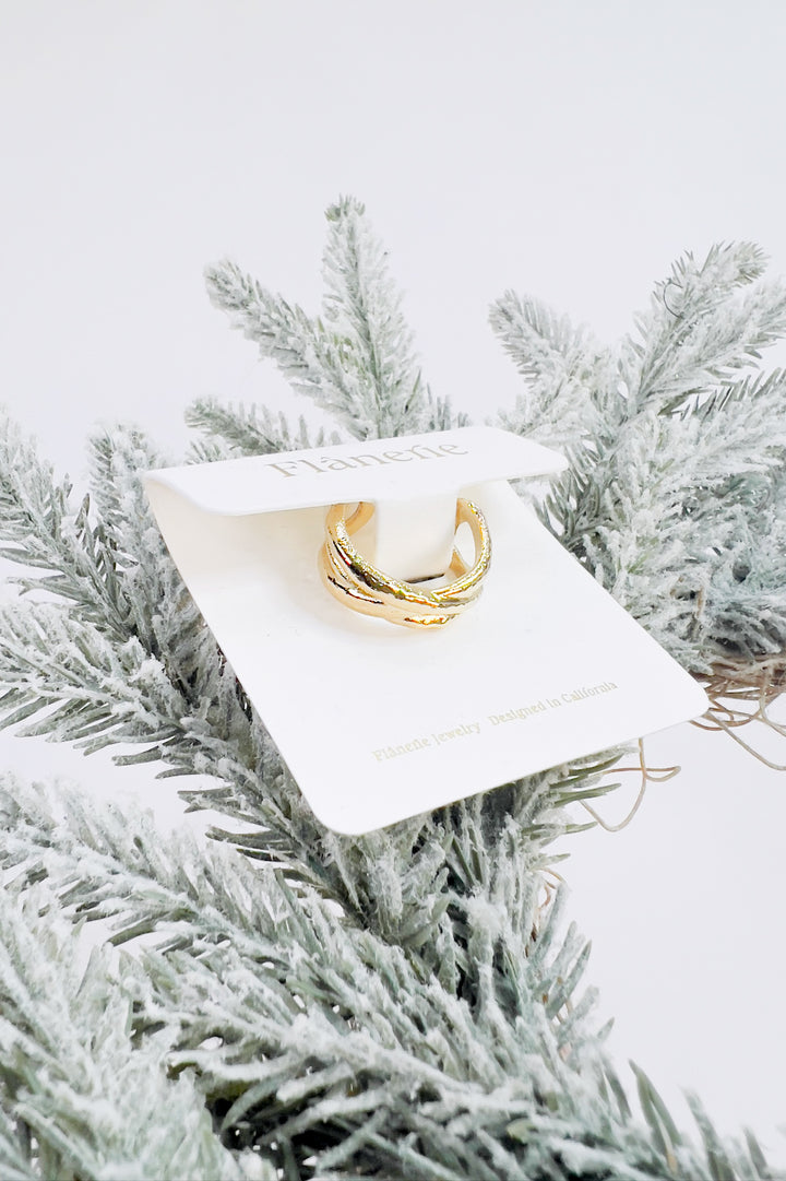 Corlisse 18K Gold Non-Tarnish Textured Crossover Ring