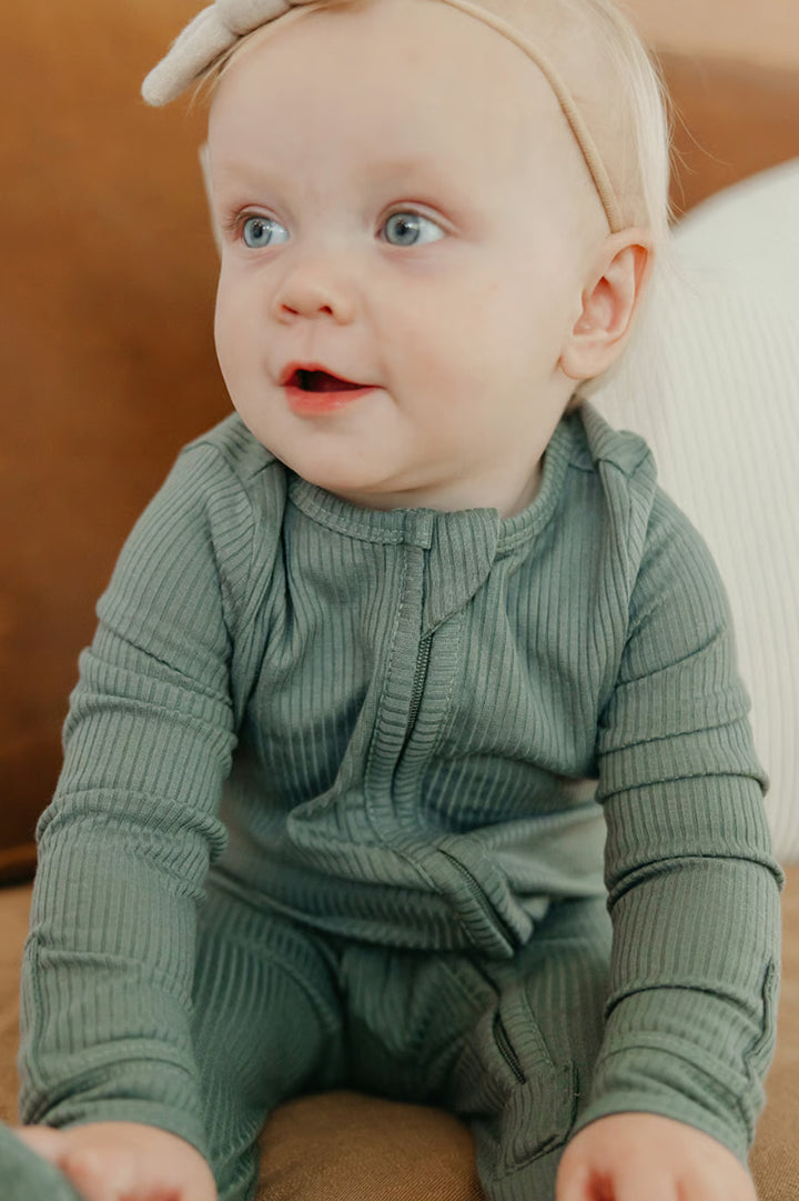 Moss Rib Zip Up Footie Pajamas | Copper Pearl