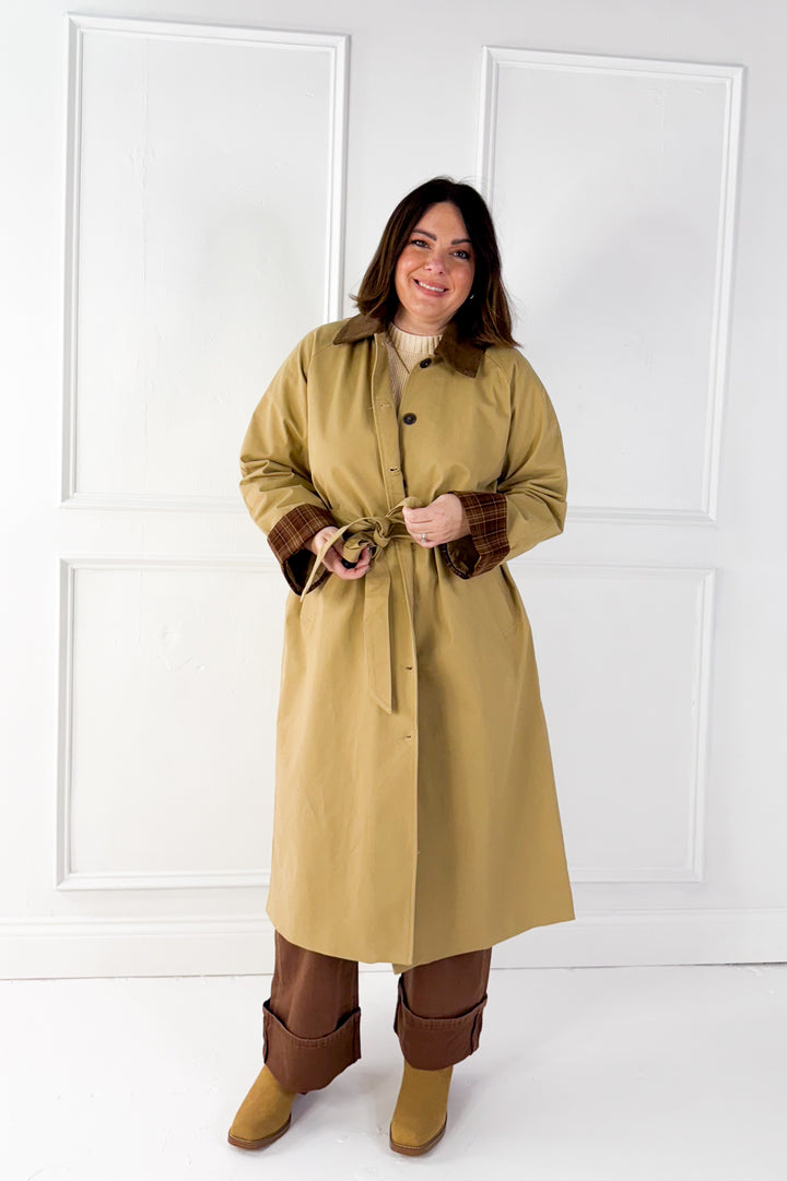 Corduroy Collar Plaid Button Down Coat