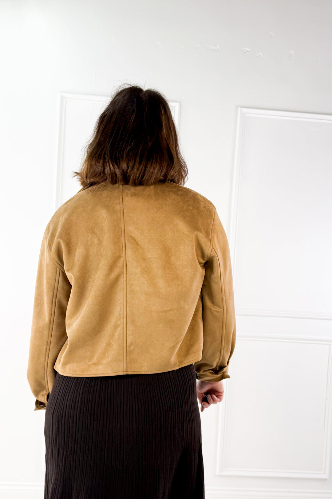 Suede Collared Button Down Crop Jacket