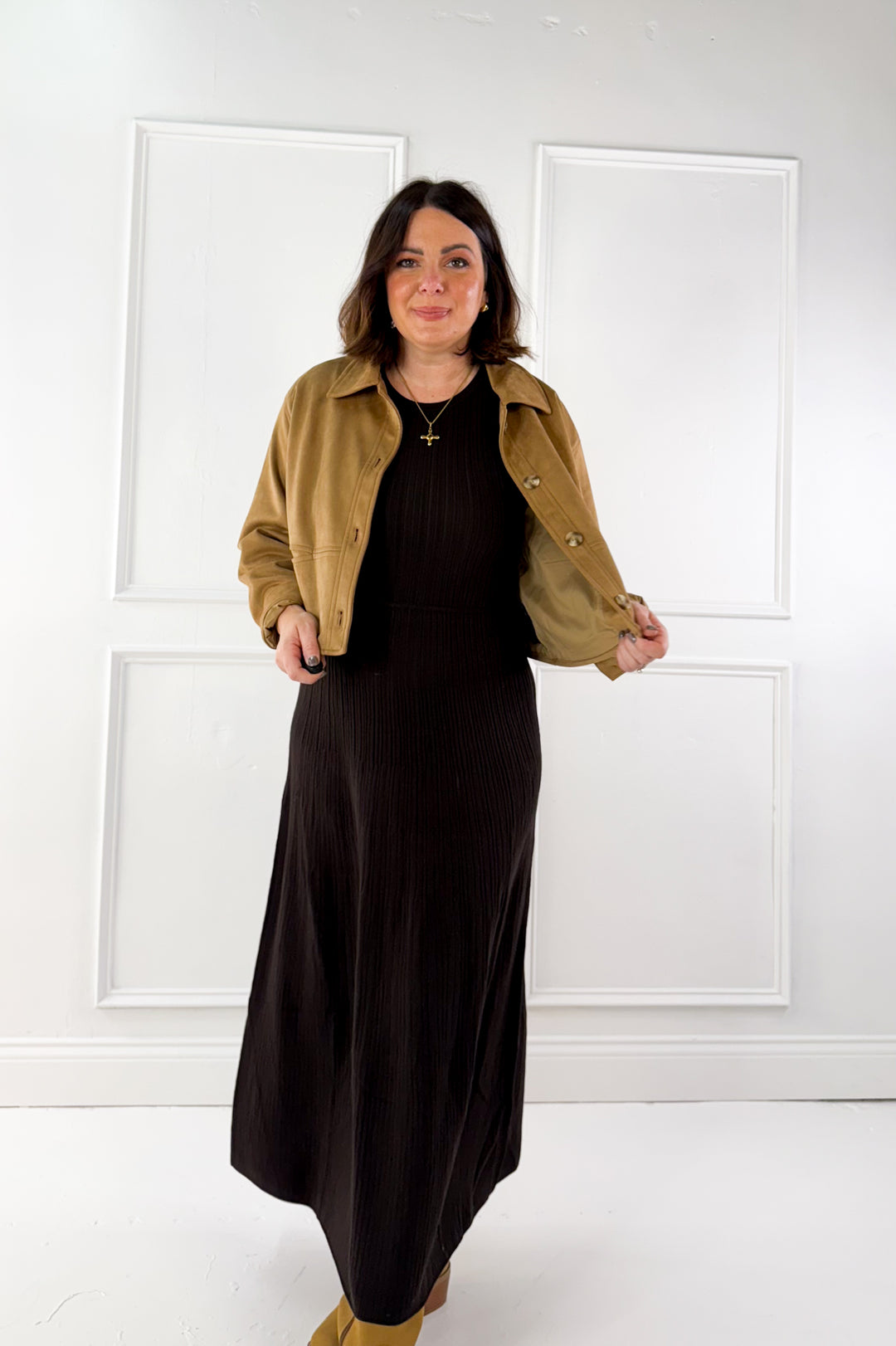 Suede Collared Button Down Crop Jacket