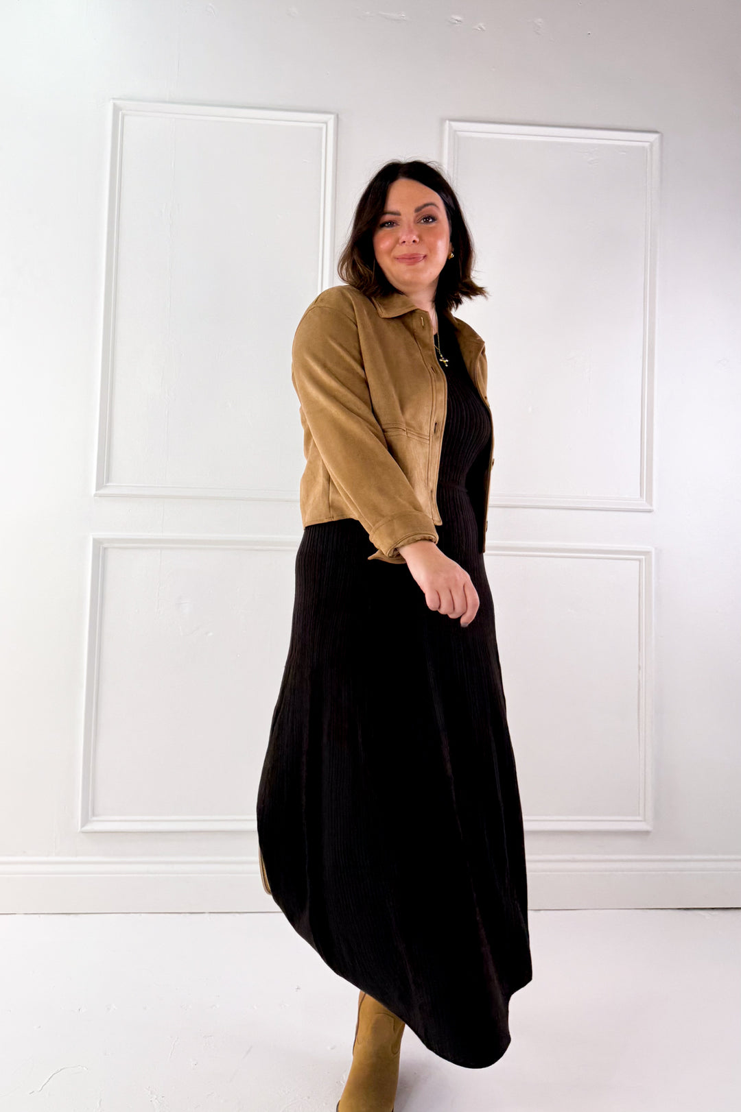 Suede Collared Button Down Crop Jacket