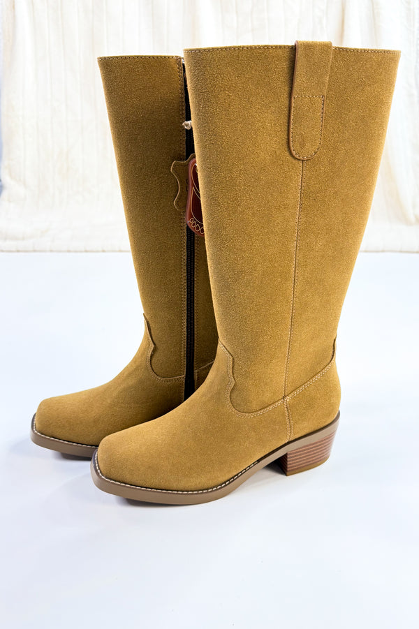 Block Heel Tall Vegan Suede Boot