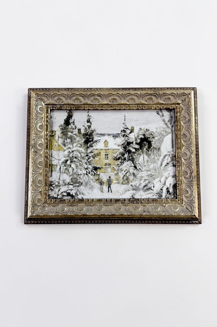 Snowy Stroll Framed Antique Art