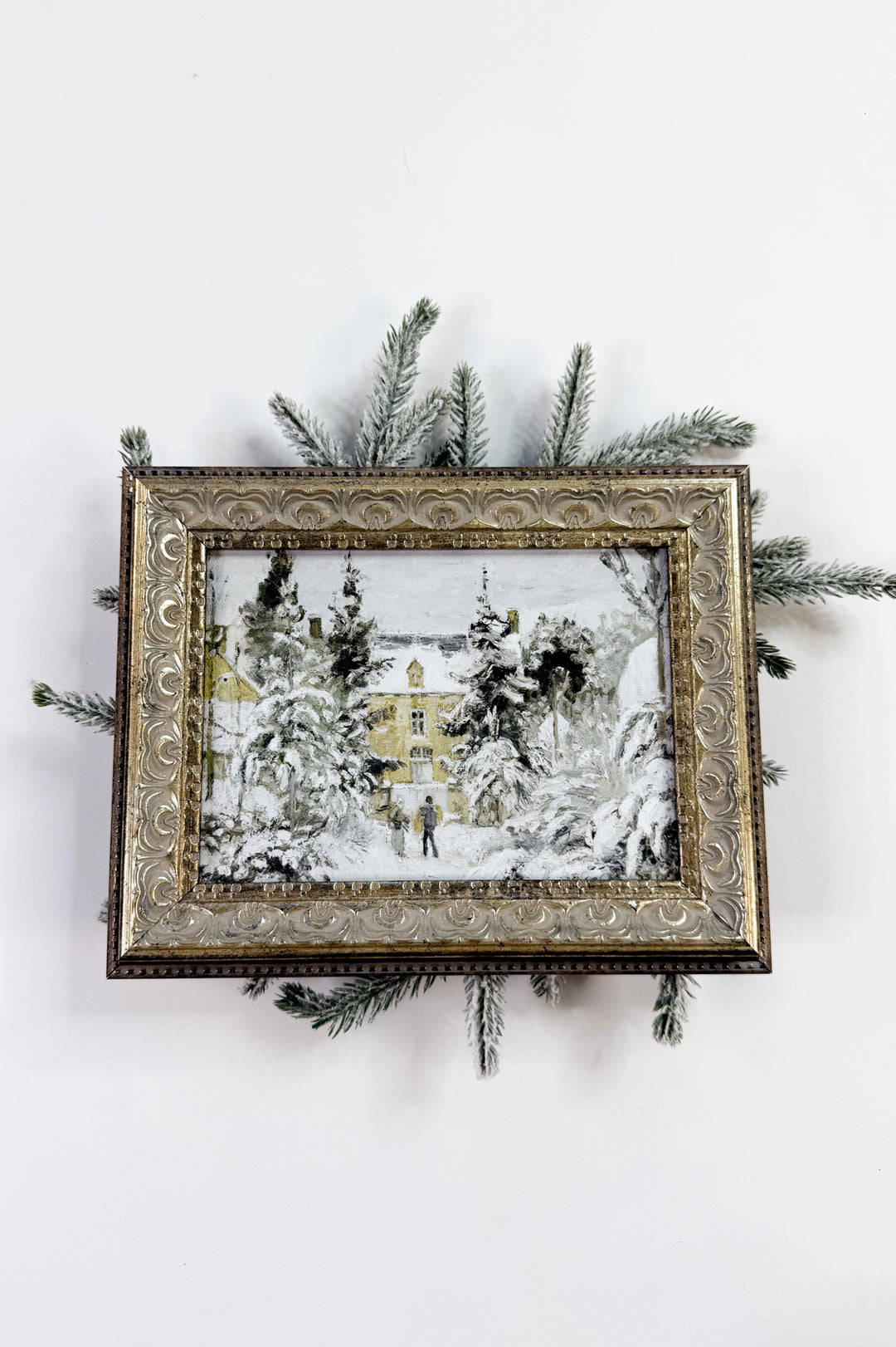 Snowy Stroll Framed Antique Art