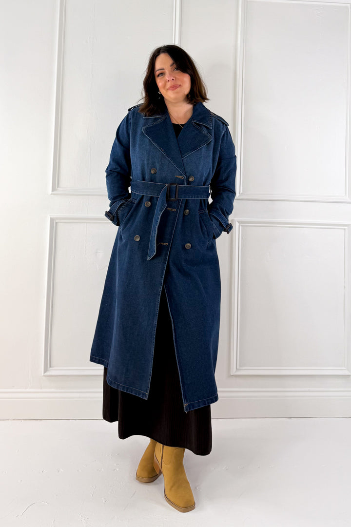 Notch Collar Denim Trench Coat