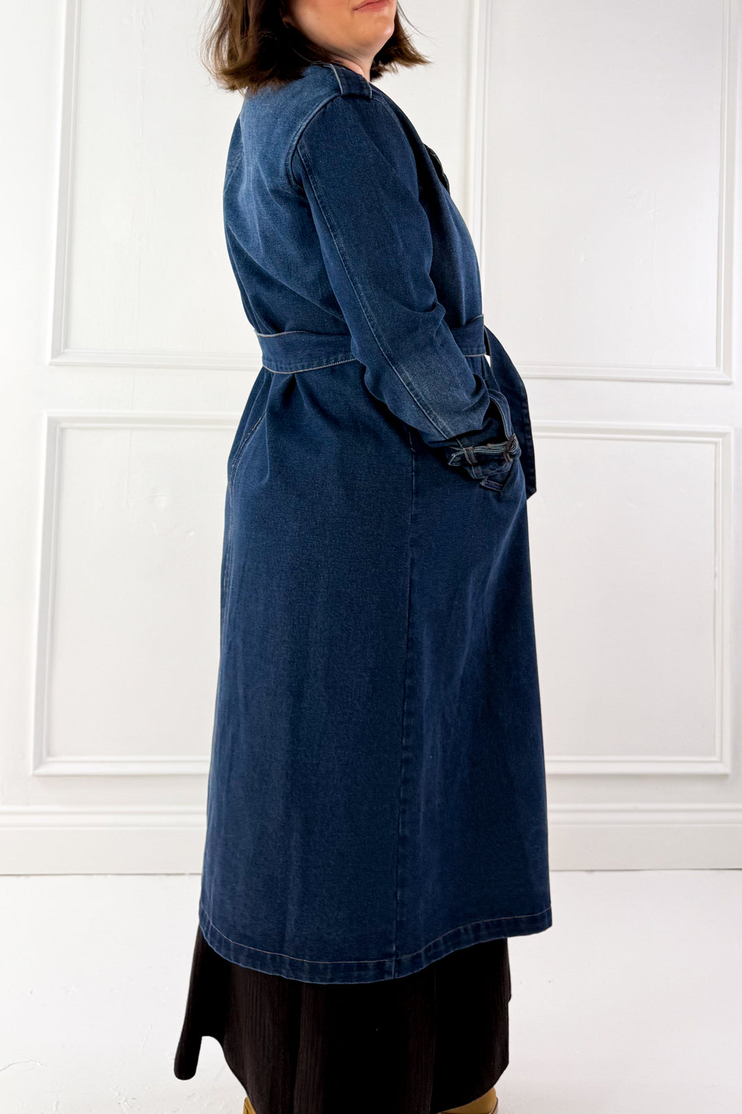 Notch Collar Denim Trench Coat