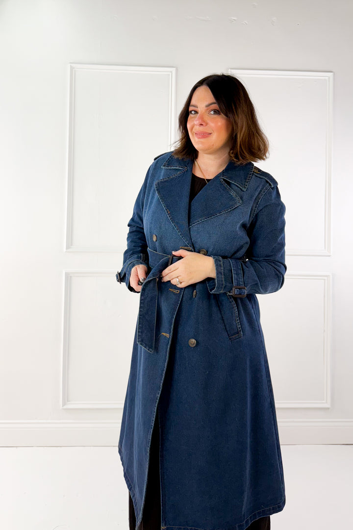 Notch Collar Denim Trench Coat