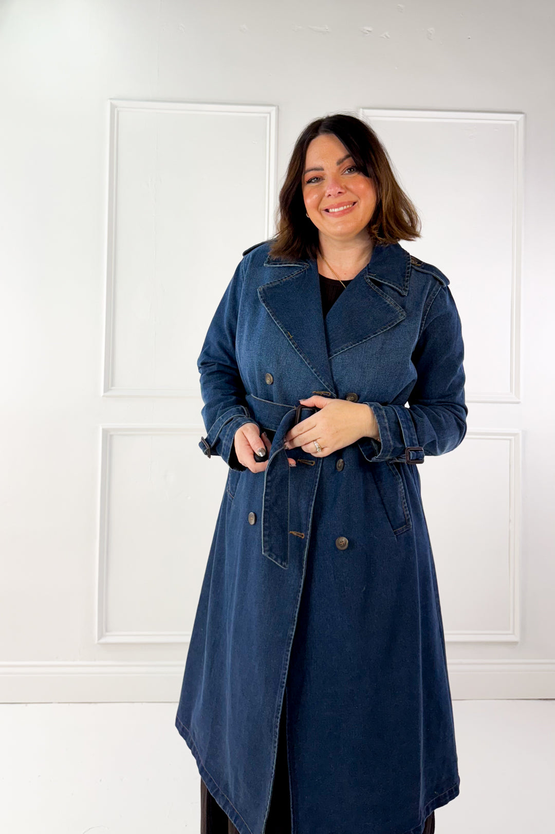 Notch Collar Denim Trench Coat