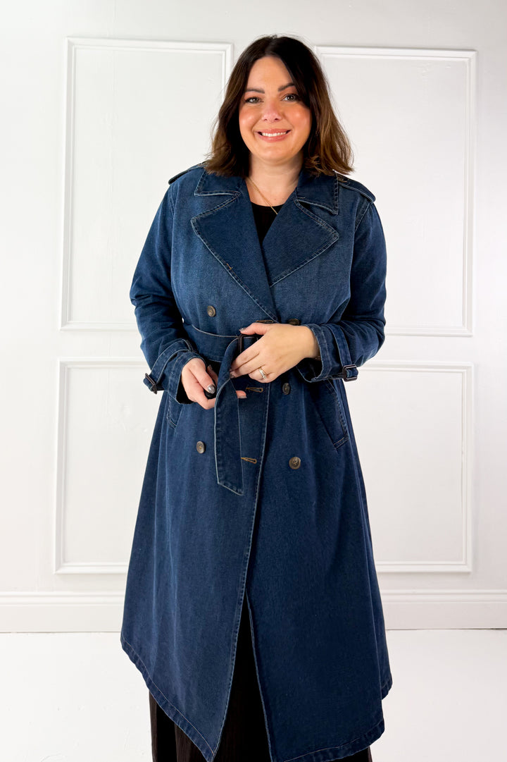 Notch Collar Denim Trench Coat