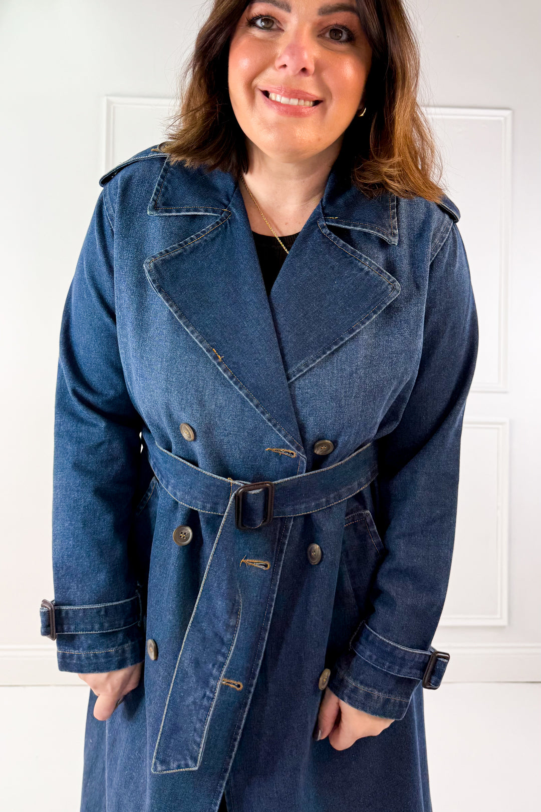 Notch Collar Denim Trench Coat