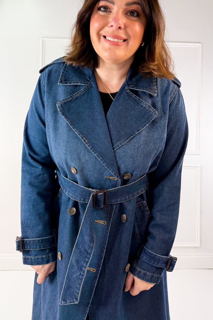 Notch Collar Denim Trench Coat