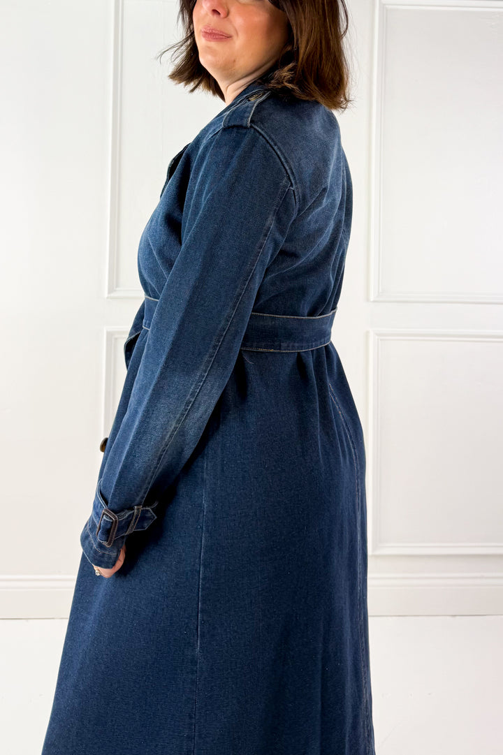 Notch Collar Denim Trench Coat