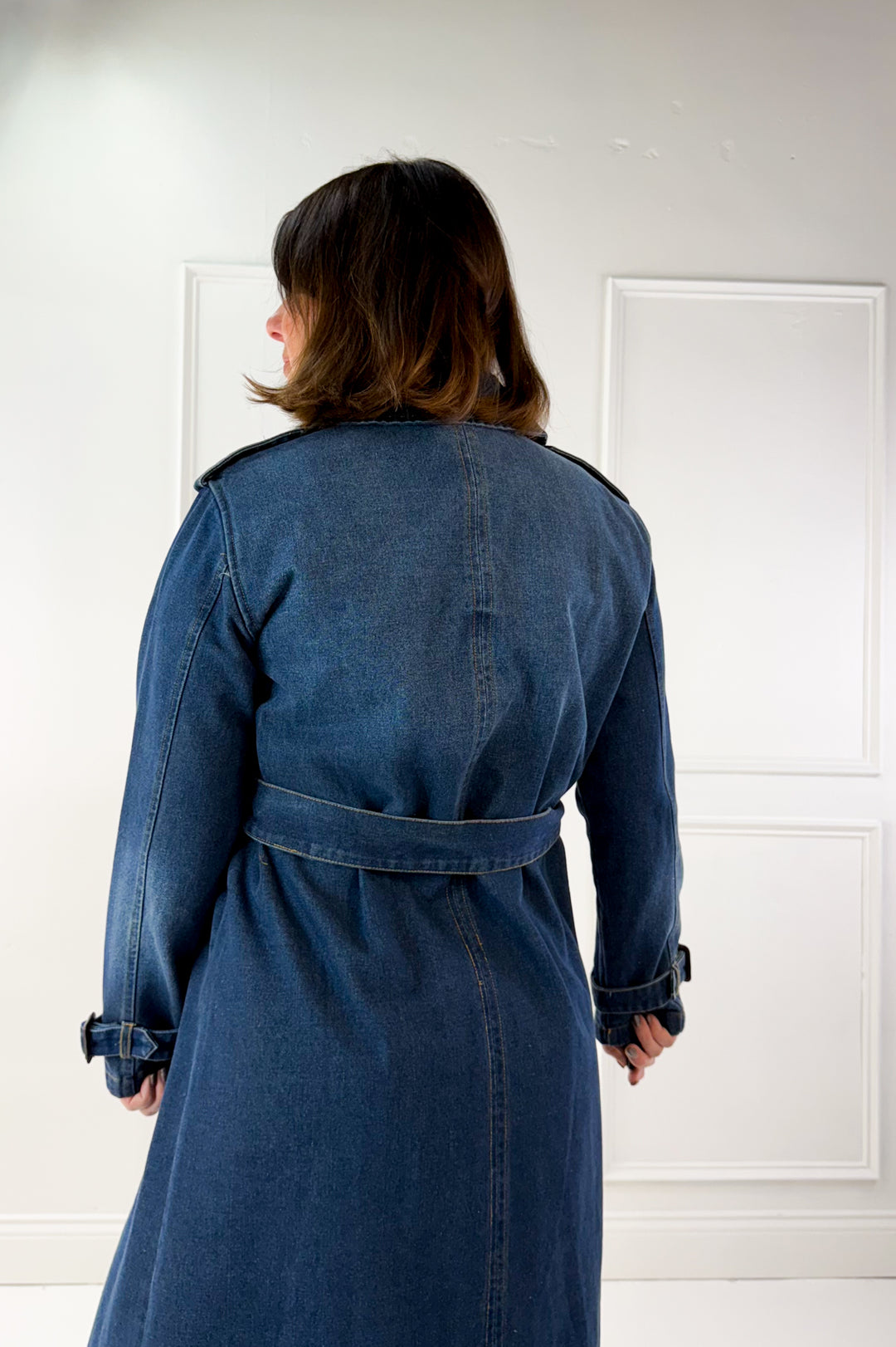 Notch Collar Denim Trench Coat
